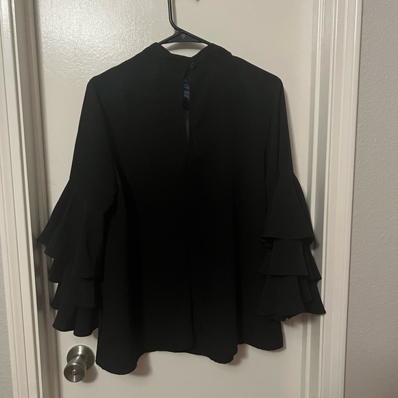 Black Long-sleeved Ruffle Blouse - Picture 2 of 2